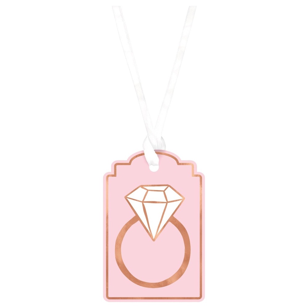 NWT Party City Pink & Rose Gold Diamond Ring Gift Wrapping Paper Tags